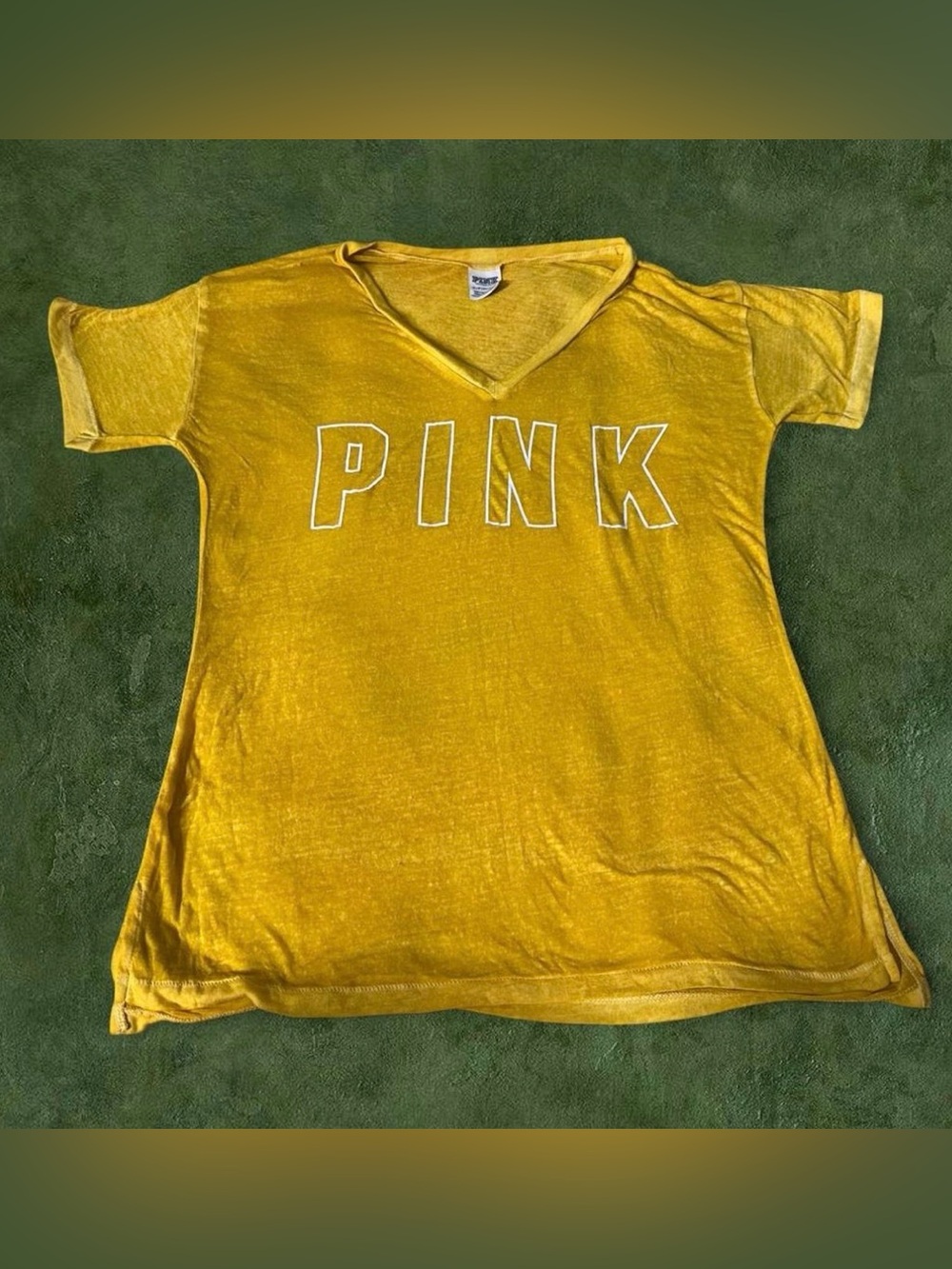 PINK Victoria's Secret Yellow V‑Neck Logo Tee